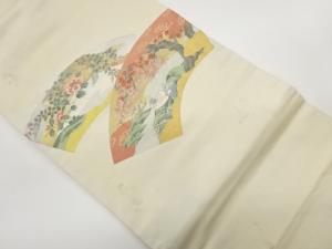 地紙に紅葉・花鳥模様織出し名古屋帯